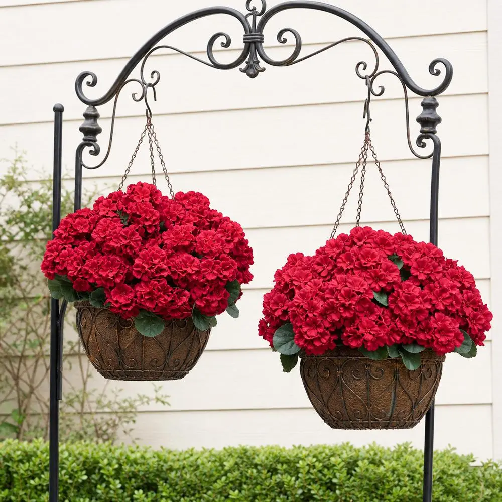 Serra Flora 6 Pack Red Artificial geranium Begonia Flowers, UV-Resistant for Outdoor Planters and Window Boxes homedecor