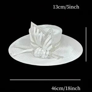 LocalBox Packaging Fashion Retro Women's Church Hat With Wide Brim And Rhinestone Decoration Elegant Church Hat Must-Have For Easter, Mother's Day, Wedding Guests And Special Occasions
