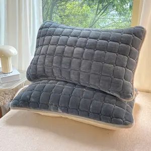 2pcs New Thickened Warm Milk Wool Pillowcases, Soft Comfortable Quilted Single Bedding, Fall Winter Home Bedroom Guest Room Use