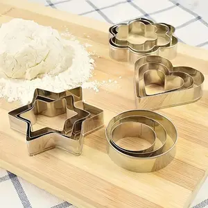 12 Stainless Steel Cookie Cutters in Creative Shapes Including Hearts, Circles, Stars, And Flowers for Baking