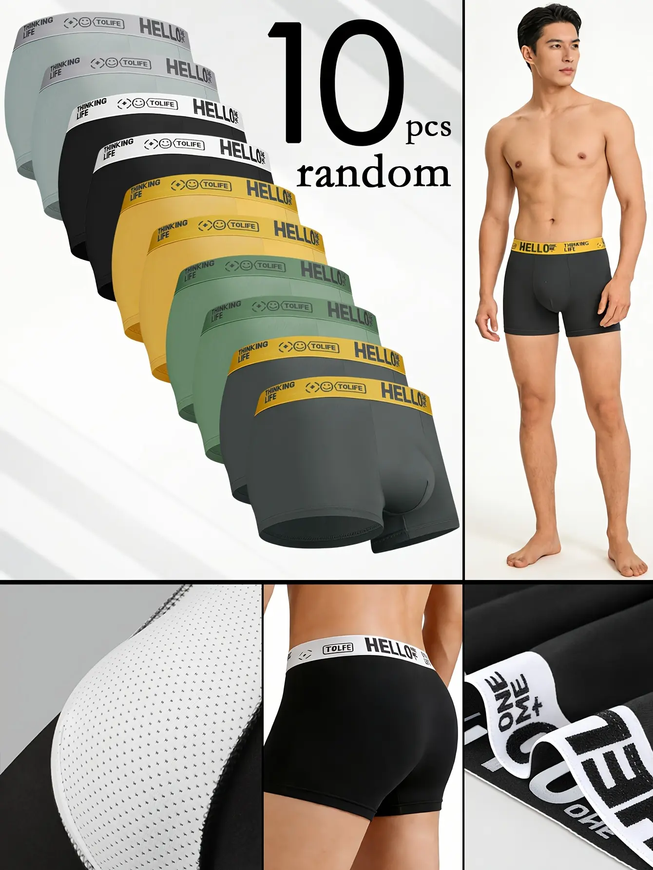 10-Pack Men's Solid Color Boxer Brief (Please Size Up), Soft Comfortable Breathable Underwear for Daily Wear, Casual Men's Underwear for All Seasons, Breathable Underwear Sets
