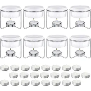 40 Pieces Ceramic Butter Warmers Set Includes Butter Melter and 32 Tealight Candles for Chocolate Cheese Fondue Crab Lobster Microwave Oven Safe