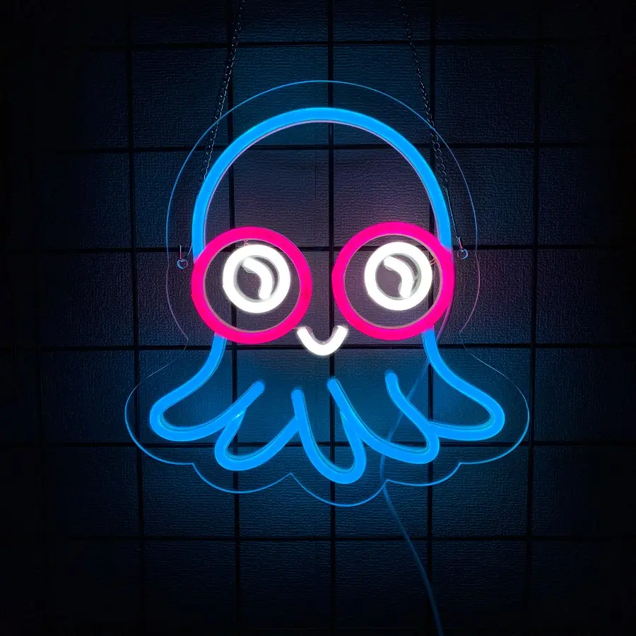 Octopus Neon Sign with LED Light Sign for Wall Decor, USB Powered Blue Ocean Animal Light for Bedroom Bar Aquarium Game Room, Kids Birthday Gift