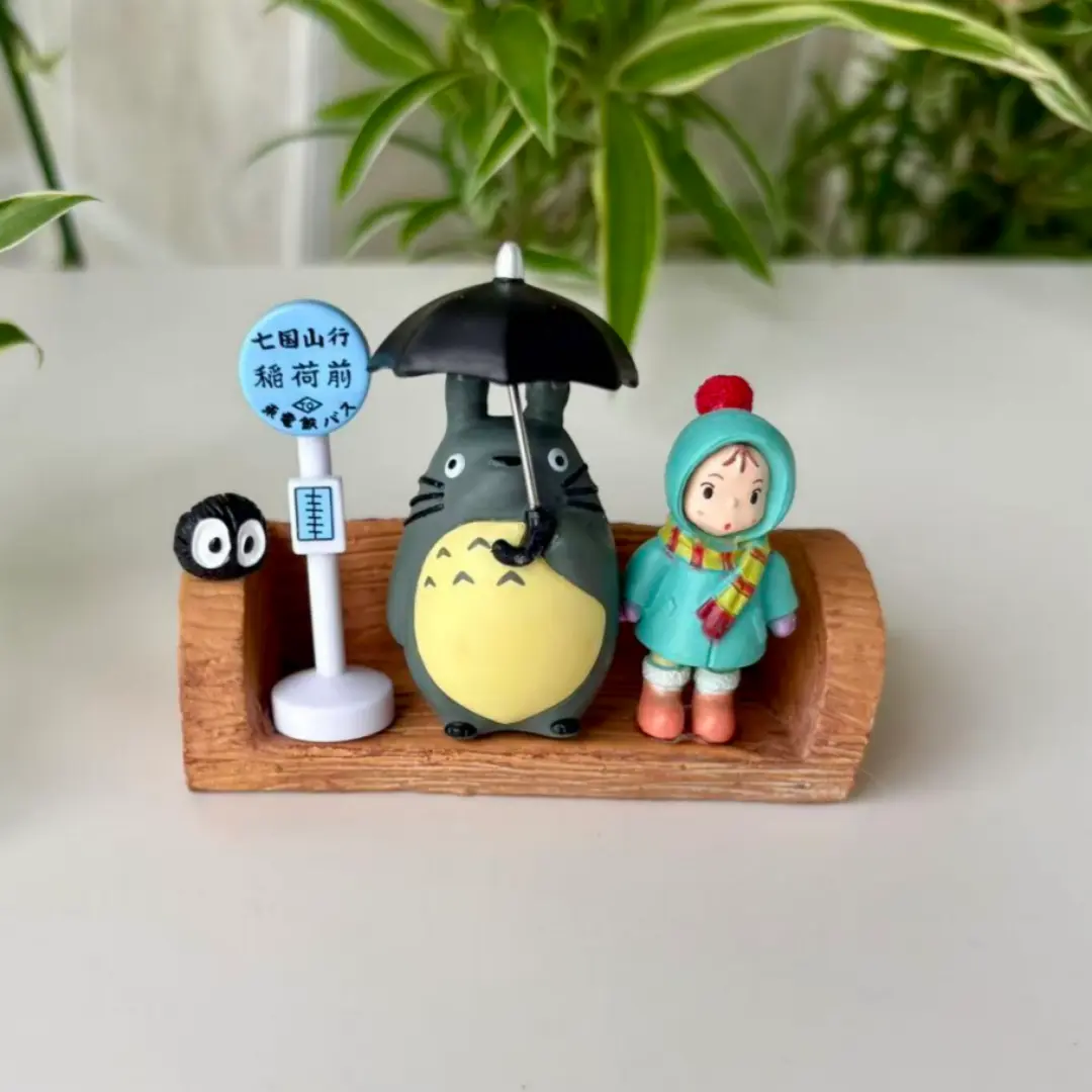 Cute figure holding umbrella with stump bench set  home & bathroom decor