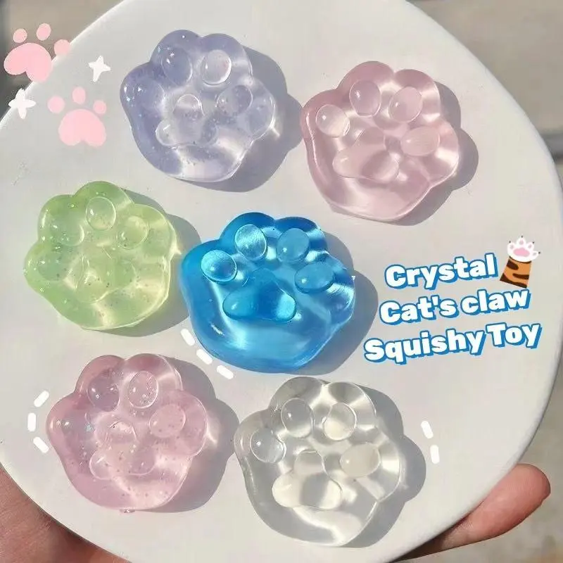 3PCS Kawaii Cat Paw Squish Stress Relief Toys - Soft Realistic Jelly Glitter Cat Claw Sticky Squeeze Toys, Animal Anxiety Fidget Cute Gifts for Kids, Animal Squishy Stress Relief Toys