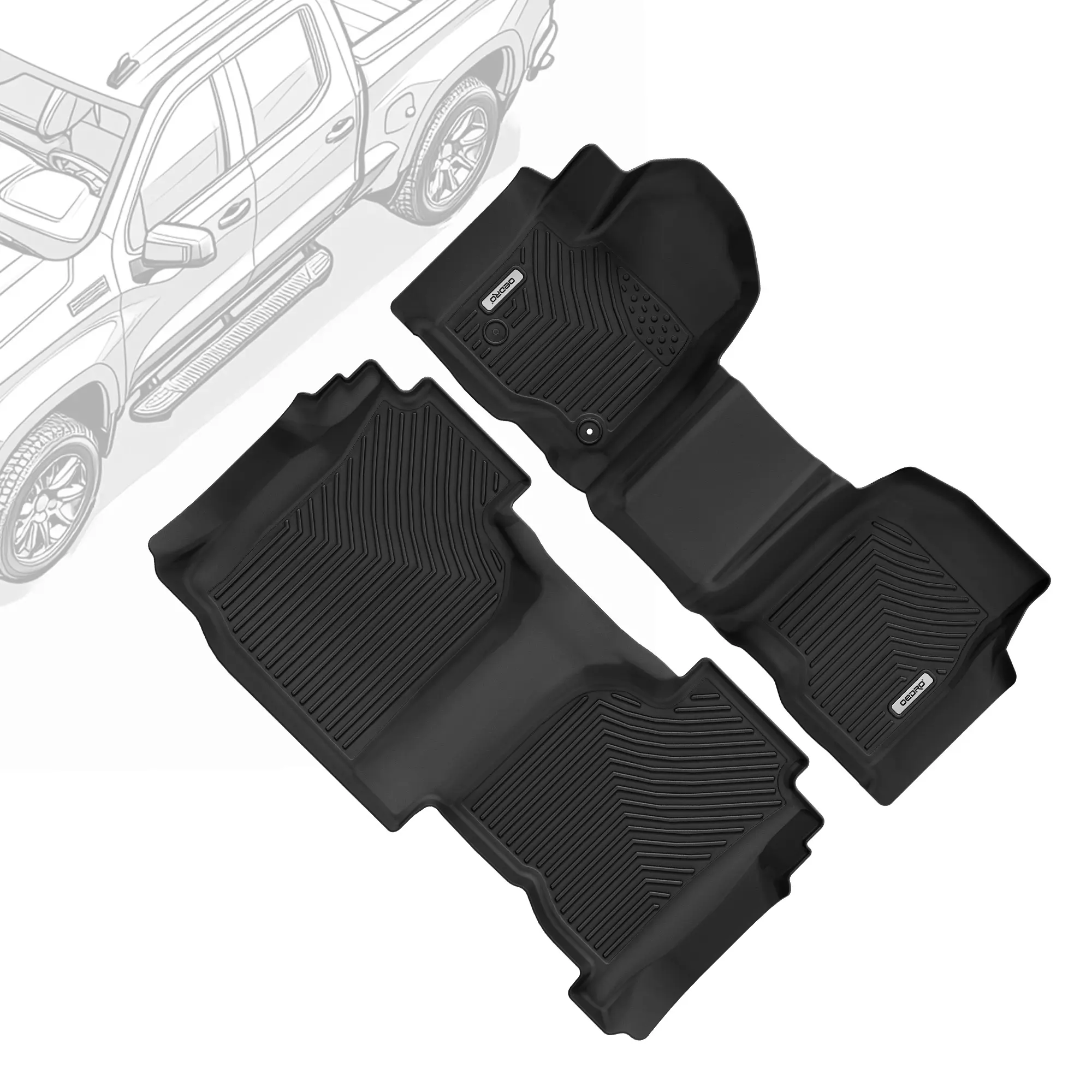 OEDRO TPE Floor Mats fits 2019-2024 Chevrolet Silverado / GMC Sierra 1500, 2020-2024 Chevrolet Silverado / GMC Sierra 2500HD / 3500HD Double Cab Bench, NO Rear Underseat Storage Box, All Weather, Waterproof