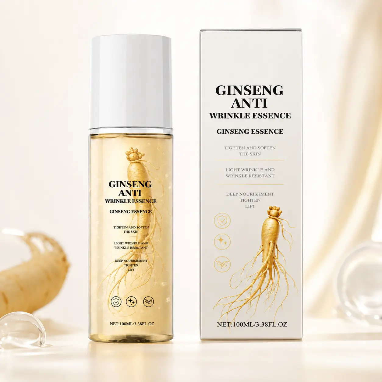 Wild Ginseng Hydrating Face Serum, 100ml, Anti-Aging Essence for Glass Skin, Helps Minimize the Look of Pores, Gentle for Retinol Users, Vegan Radiance Care