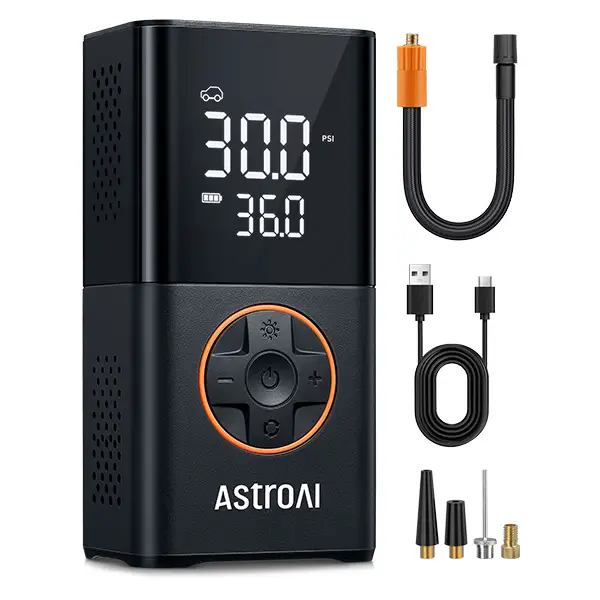 AstroAI L7 Tire Inflator Portable Air Compressor with Digital Dual Values Display, 150 PSI, LED Lights, Suitable for Cars, Motorcycles, Bikes, Balls#t