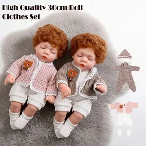 1 Set 30cm Doll Clothes Set | 4 Styles Cute Knit Outfits with Lace/Cardigan/Onesie/Hat, Soft Doll Accessories for 11-12" Dolls, High Quality Pink Brown Knit Jumpsuit, Best Christmas Doll Accessories Gifts