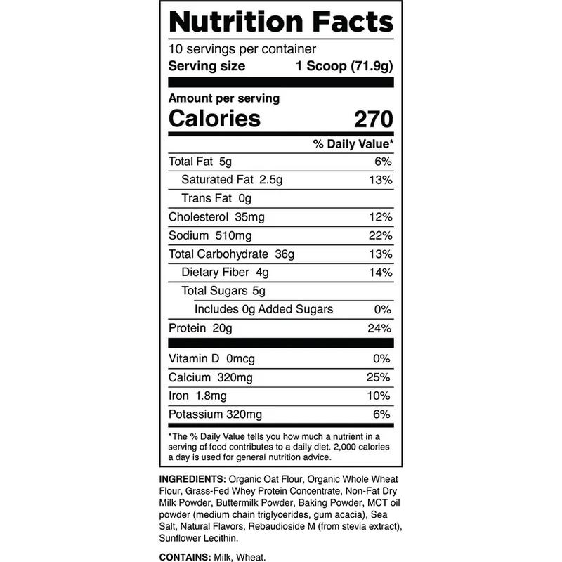 Transparent Labs Grass-Fed Protein Pancakes - 20g Protein, 36g Complex Carbs, MCT Oil, No Artificial Additives, 10 Servings, High Protein Pancake Mix
