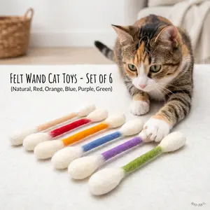 Interactive Cat Wand Toy 6-Pack - Durable Bite-Resistant Cat Teaser Sticks for Exercise & Play, Promotes Digestion & Anxiety Relief, Battery-Free Fun Kitten Toys Gift Set