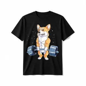 Unisex Corgi Weightlifting Gym T-Shirt | 100% Cotton | Breathable & Comfortable | Round Neck, Regular Fit | Multi-Size S-XXXXXL | Ideal for Casual Wear & Outdoor Activities | Machine Washable | Vibrant Digital Print | All Seasons, Gym Apparel | Fitness