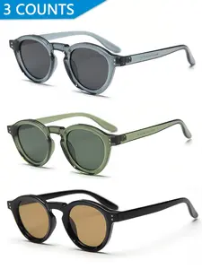 Unisex Vintage Trendy Sunglasses, Retro Round Frame Sunglasses for Everyday Use, Fashion Accessories for Outdoor Activities