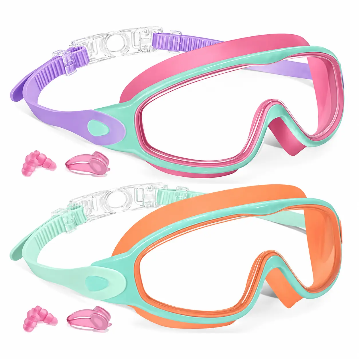 Kids Swimming Goggles, 2 Pack Anti-Fog Swim Goggleswith Earplugs, Wide View Comfort Silicone Diving Gogglesfor Boys Girls, Waterproof Water Goggles SwimmingAccessories# swim goggles# goggles for swimming# outdoor swimming goggles