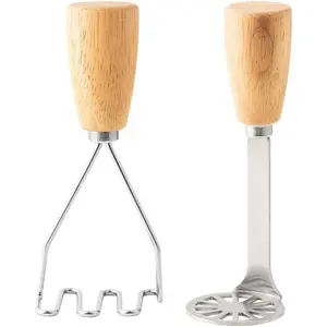 2Pcs Mini Potato Masher,Stainless Steel Mashed Potatoes Masher with wooden handle, Kitchen gadgets Tool for Potatoes, Beans, Meat, Vegetables,space saver (Mini Duo)