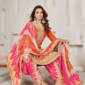 Heavy Embroidery Pakistani Suit with Tulip Pants and Bandani Dupatta for Women - Women's Top - Womenswear Silk Comfortable Elegant Breathable elegant fashion