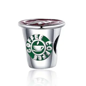 PARCOM A Stylish Silver-Plated Coffee Cup Charm, Jewelry DIY Making Kit, Matched with Bracelets and Necklaces, Women's accessories, Valentine's Day gifts for girlfriends