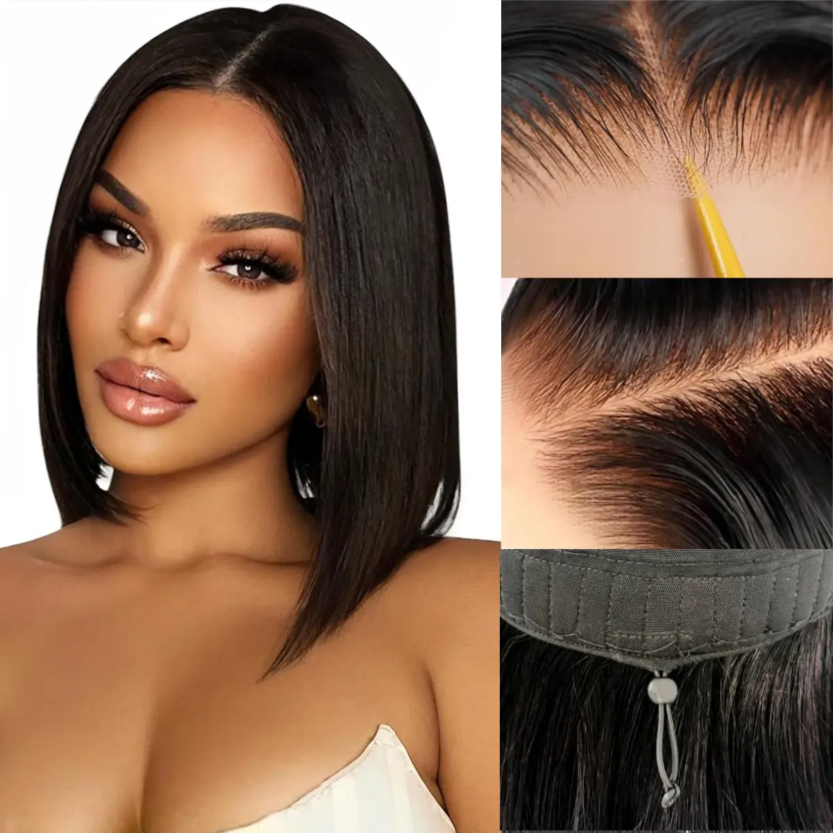 ALLOFBOB Full Hand Made 5x7 HD Lace Glueless Bob Wig 100% Vietnamese Human Hair Blunt Cut Bob Wig  Pre Plucked Pre Cut Lace Straight Bob Wig Beginner Friendly Ready To Go Summer Hairstyles