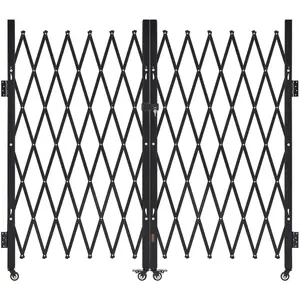 VEVOR Double Folding Security Gate, Lockable Scissor Gate with 360 °   Swivel Casters, Outdoor Barricade Steel Retractable Gates, for Entry Security, Garage, Warehouse & Pool, 125.98 x 63.19 in (W x H)