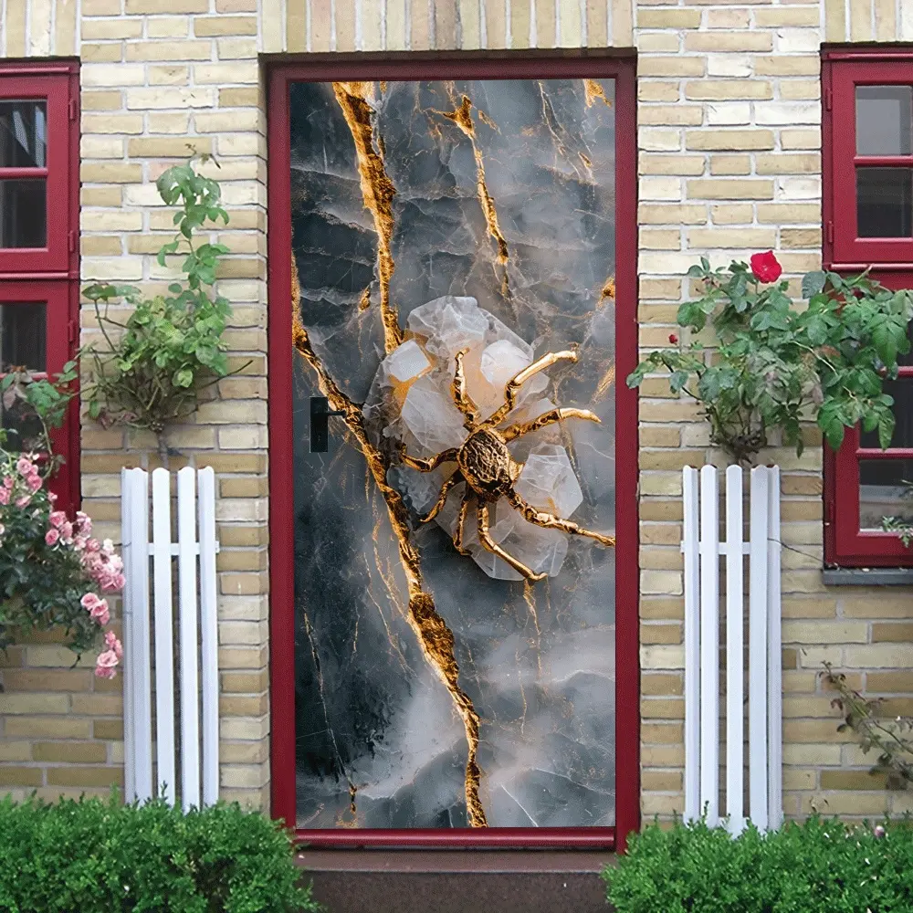2pcs   Luxury Marble Texture Gold Spider Wall Sticker Self Adhesive Removable Art Decor for Living Room BedroomHome Background Wall Decoration Stickers  Collage Self-Adhesive Door Sticker