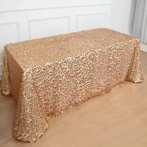 Sequin Rectangle Tablecloth 90"x156" Matte Champagne - Big Payette Seamless Table Cover