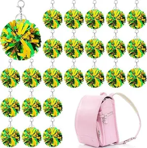 24PCS Cheer Pom Pom Keychains - Foil Cheerleader Keyring Charms for Backpacks, Team Gifts, School Spirit Accessories