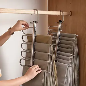Heavy-Duty Stainless Steel Magic Pants Hanger 6/9 Layers Adjustable Hooks Hanger, Non-Slip & Adjustable Closet Organizer for Wardrobe Storage