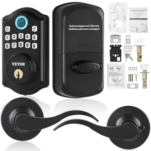 VEVOR Fingerprint Door Lock with 2 Level Handles,  Keyless Entry Door Lock with Fingerprint/Keypad Code/Key, Auto Lock, Electronic Keypad Deadbolt with 300 Users, Anti-Peeking Password, for Front Door