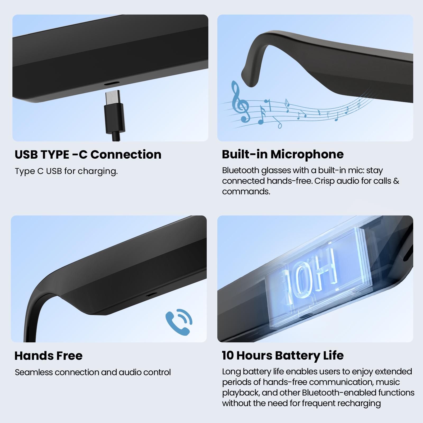 WeariQ Blue Light Blocking Smart Glasses & Smart Sunglasses ,AI Bluetooth Translation Smart Glasses-Supports Google Translate & ChatGPT, Built-in Mic & Speakers, HD Calling, 10H Music, Wireless Wearable,For Sports&Travel,Digital Eye Strain Relief,Driving