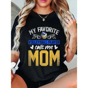 GGOR 100% Cotton Sport My Favorite Volleyball Player Calls Me Mom Volleyball T-Shirt