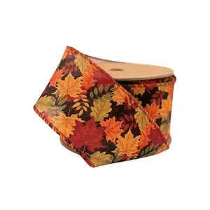 2 1/2" Wired Ribbon | "Maple Leaf" Black/Multi | 10 Yard Roll