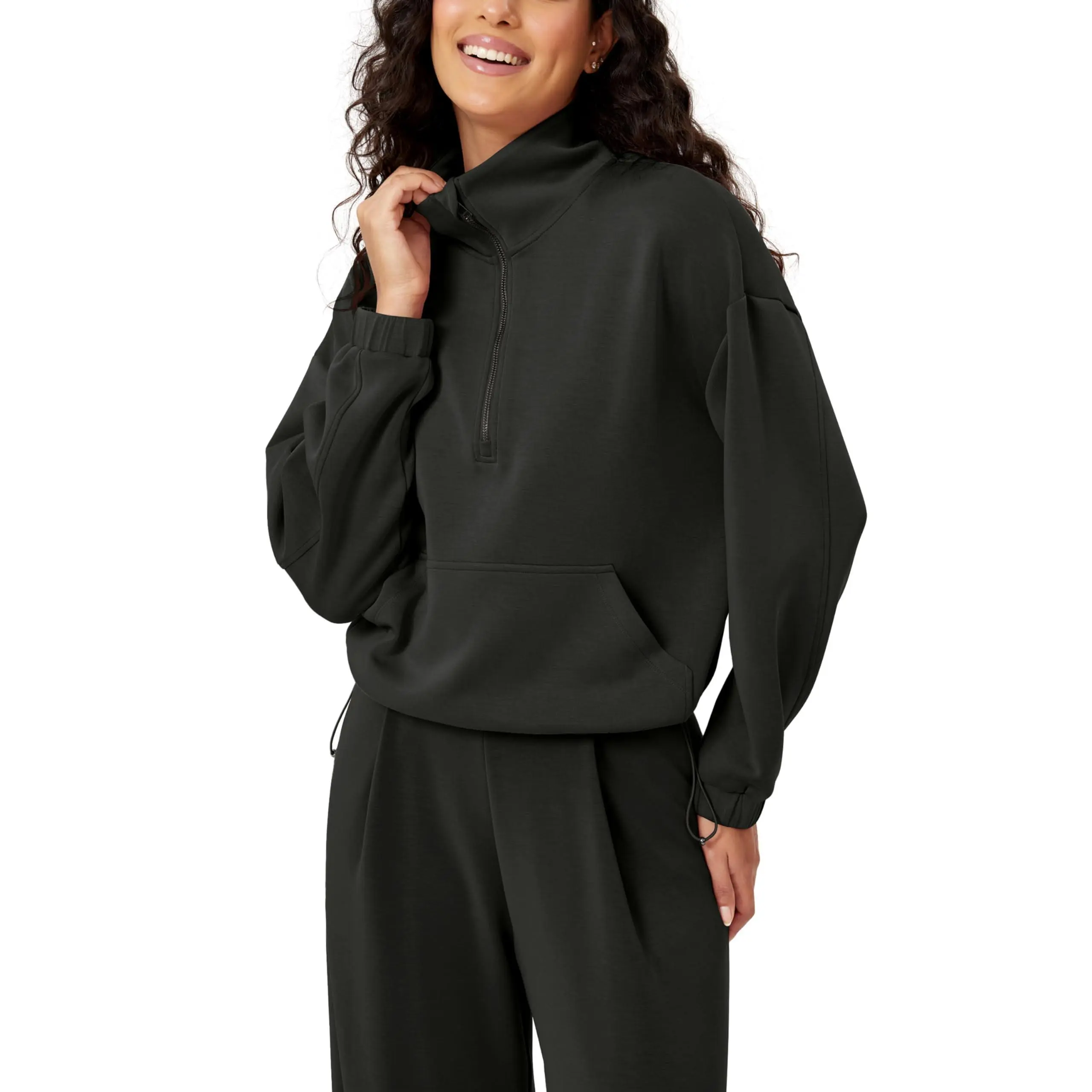 ODODOS Women's Modal Soft Cinchable Sweatshirts Half Zipper Funnel Neck Oversize Pullover with Pockets summerwins