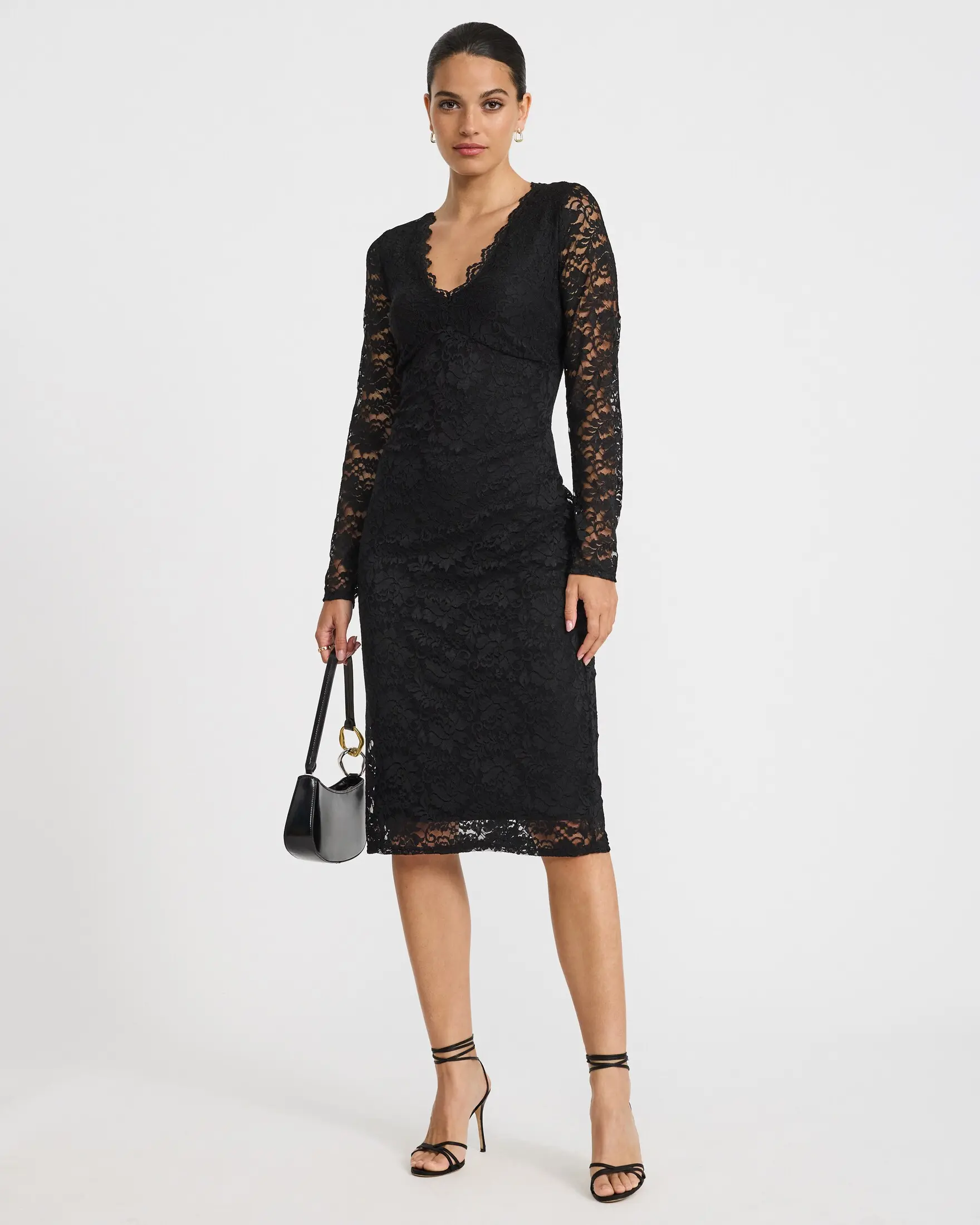 Express Lace V-Neck Long Sleeve Midi Dress