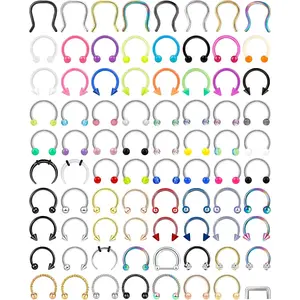 53-80 Pcs Septum Rings 16g, Septum Rings for Women Septum Piercing  Horseshoe Nose Hoop Rings Lip Tragus Cartilage Earrings Stainless Steel   10mm