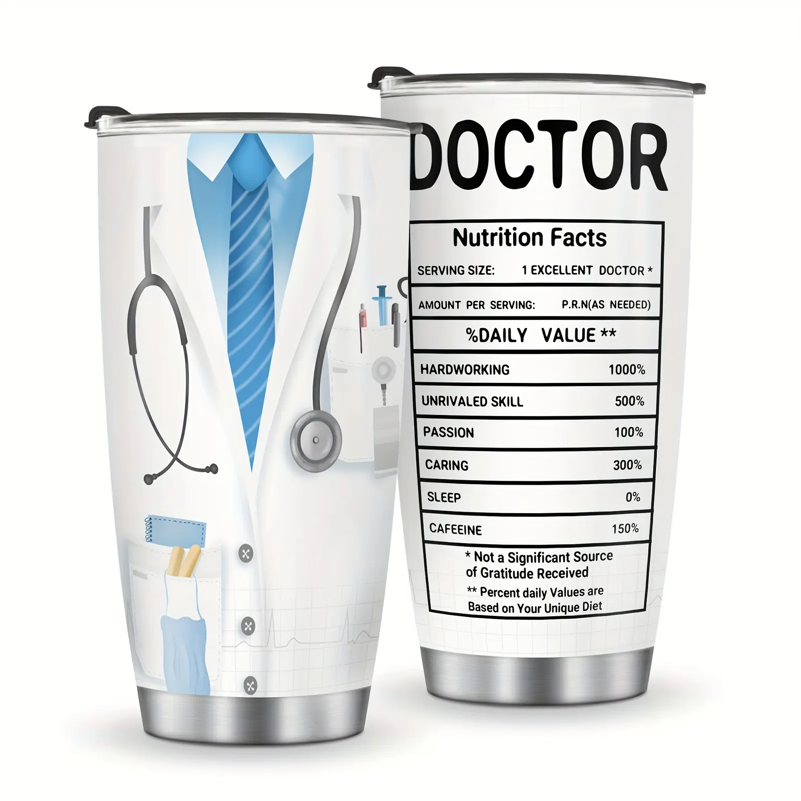 20oz Food-Grade SS Unisex Insulated Leak-Proof Travel Tumbler with Lid, 500-1000ml Workout Mug, Rugged Camp Kitchen Mug for Camping, Fits Cup Holder, Doctor Gift for Graduation-Retirement, Indoor, Casual, Doctors, 500-1,000 Ml, Coffee, Insulation
