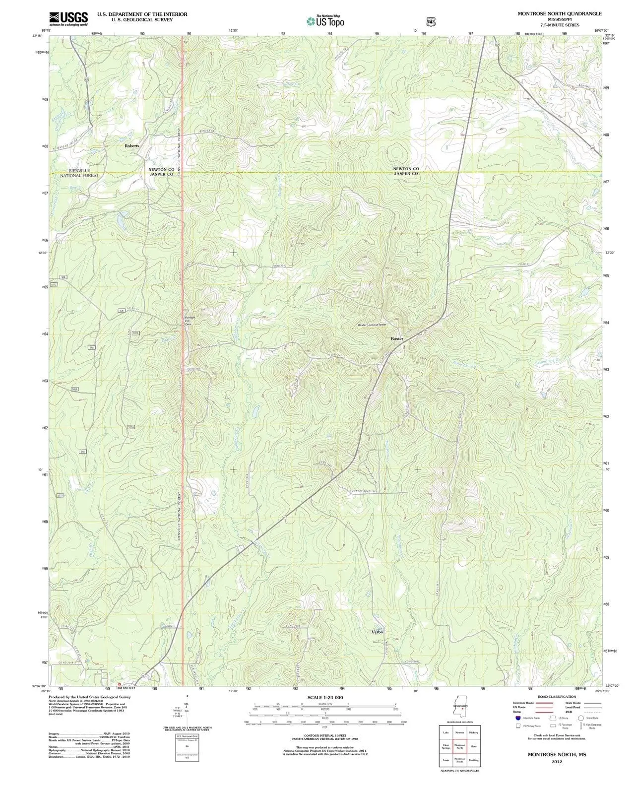 Montrose North Mississippi USGS Topographic Quadrangle Map, 2012, 1:24000