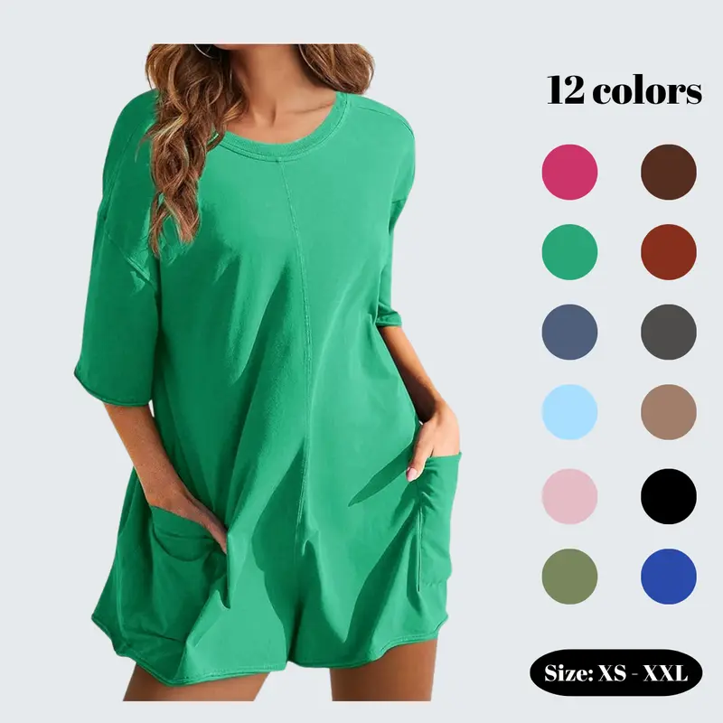 SCUSTY Womens Short Sleeve Oversized Athletic Rompers Reversible Workout Overalls Hot Shot Tee Romper Onesie Activewear