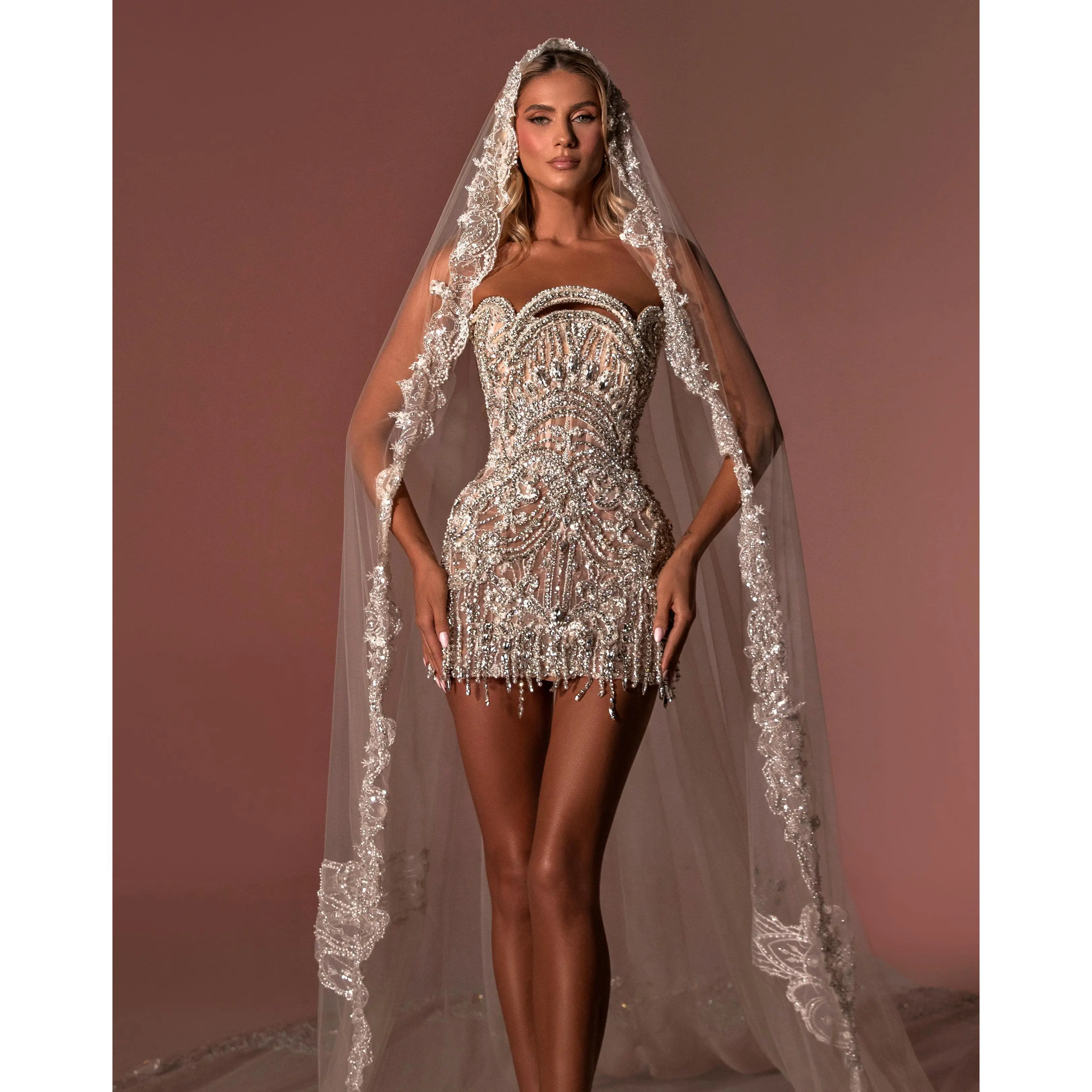 SHORT BRIDAL DRESS WITH LONG VEIL - TikTok Shop SHORT BRIDAL DRESS WITH LONG VEIL - TikTok Shop