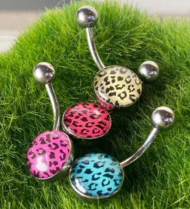 Leopard Skin Print Epoxy Belly Ring Navel Naval White, Blue, Purple