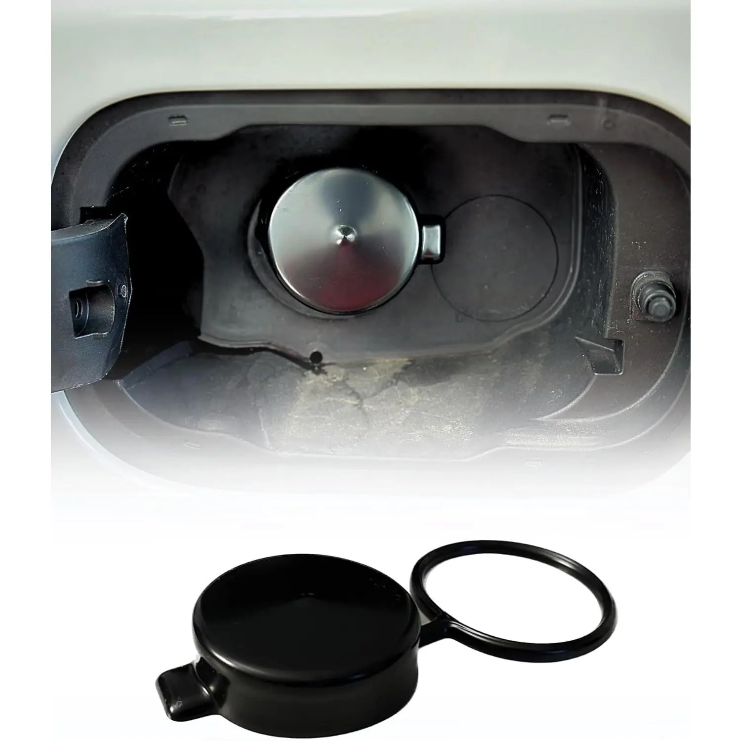 Tethered 2.375inch ID, Capless Gas Cap Dirt, Water & Dust Cover and Fuel Funnel Bundle Compatible With GMC, Chevrolet, Buick & Cadillac