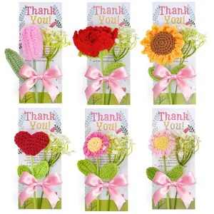 Teacher Appreciation Gifts 6 Pcs Thank You Teachers Gifts in Bulk, Crochet Artificial Flowers with Teacher Appreciation Cards, End of Year, Graduation Gift for Daycare Teachers