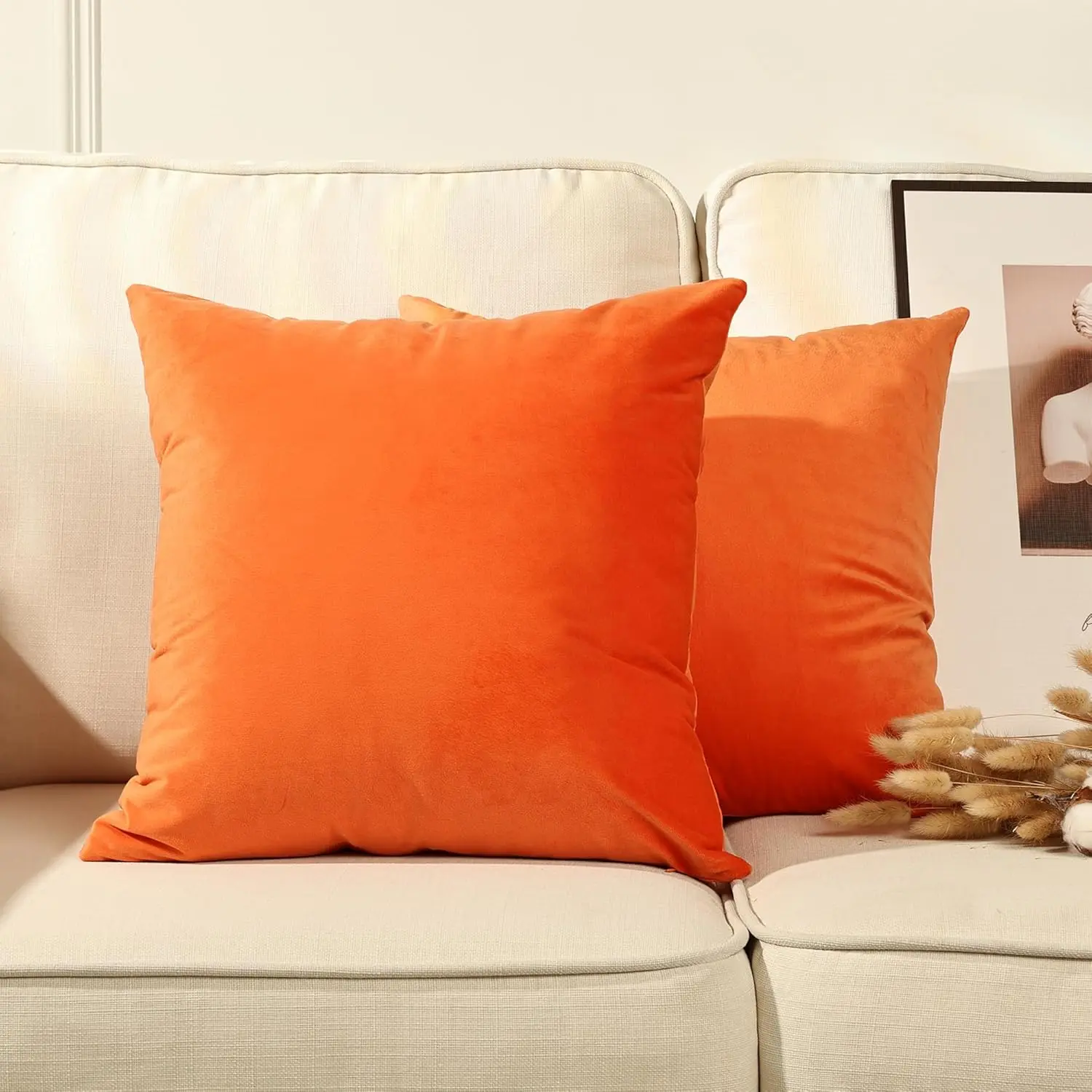 A-Grade Velvet Throw Pillow Covers, 2-Piece 18x18 in (45x45 cm) Burnt Orange Soft Square Covers with Hidden Zipper, Machine Washable Halloween Decor for Bed,Couch, Available in Burgundy,Hot Pink,Navy Blue,Dark Green,Dusty Pink, 2 Pieces, 18