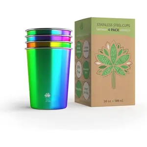 10oz  Cups - Stainless  Cups for , Party, Camping & Outdoor Activities - , Unbreakable,  Stackable Metal Drinking Glasses for  (4-Pack)