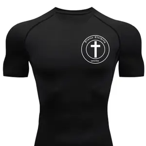 Divine Clothing Compression Shirt - Black Short Sleeve Top with Cross Logo, Comfortable Fit for Men - Menswear