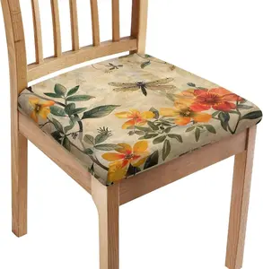 Dragonfly Stool Covers Retro Square Chair Cushion Cover Washable and Reusable Bar Stool Covers Square Suitable for Home Dining Room Decor Gifts for Wife Lover