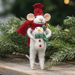 Primitive Christmas Snowman and Baby Felted Ornament