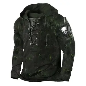 [Gothic Style Hoodies] Men's Gothic Style Retro Lace Up Hoodies - Casual Graphic Design Hooded Sweatshirt for Winter Fall - As Gifts Tops Long Sleeve Fabric Floral