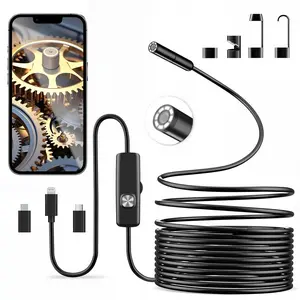 Endoscope Camera with Light, HD Borescope with 8 Adjustable LED Lights, IP67 Waterproof Semi-rigid Snake Cord Inspection Tool for Phones