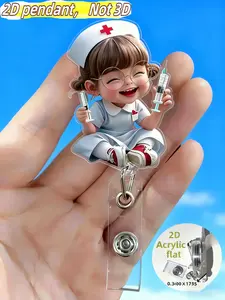 Nurse Girl ID Holder with Glasses, Durable Pmma Material, Retractable Label Clip, Medical Student and Nurse Practitioner Use, Nurse Badge Reel