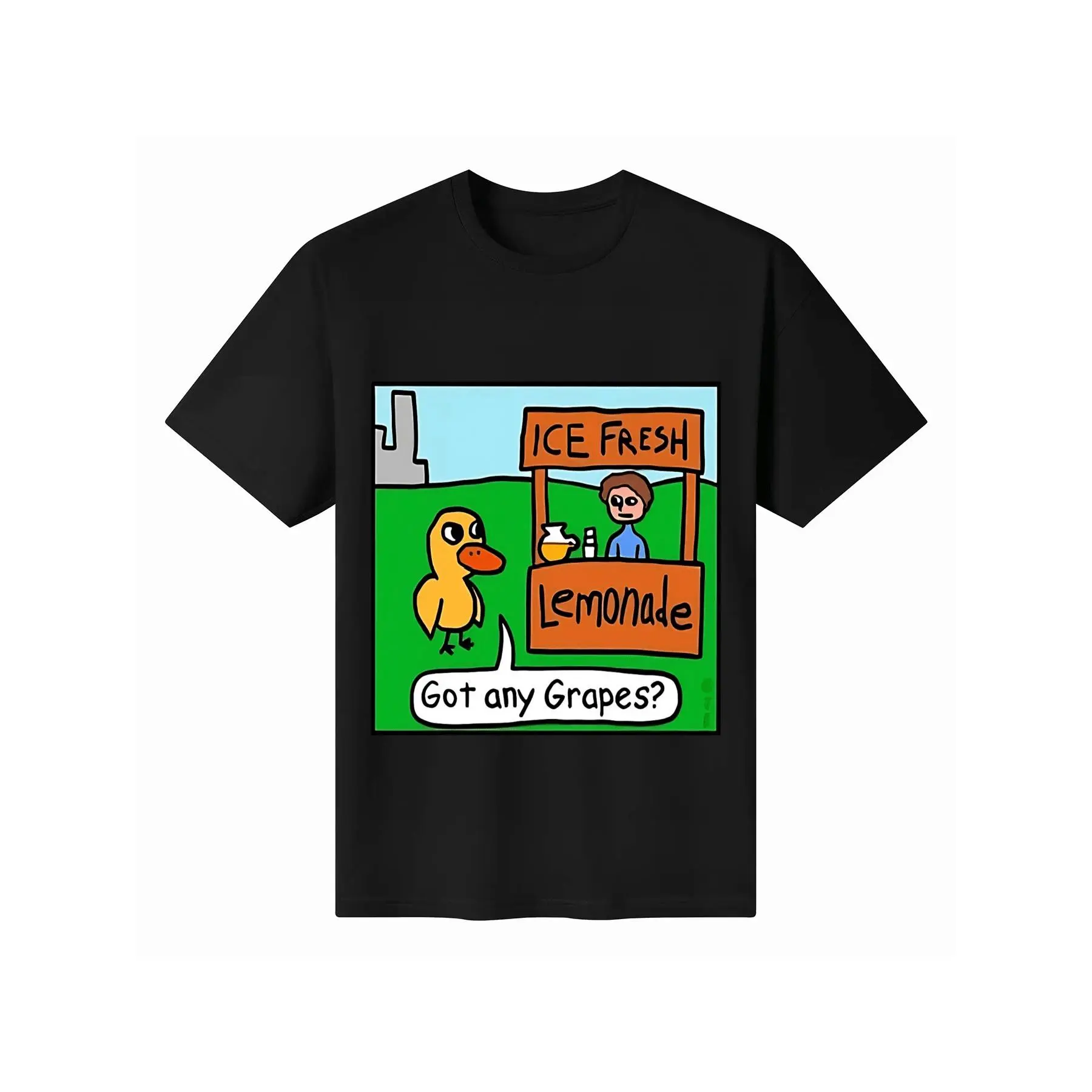 Men's Casual Short-Sleeve Streetwear T-Shirt - Funny Duck "Got Any Grapes" Ice Fresh Lemonade Themed Gift Top, Tshirt, Shortsleeve, Menswear, Printed, Cotton, Funny Decor
